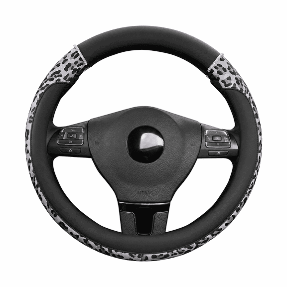 Auto Drive Steering Wheel Cover, Pink Leopard Print with Rhinestone Accents Steering Wheel Cover, Fashion Steering Wheel Cover,Non-Slip Grip, Universal Fit for Cars, SUVs & Truck,Gray