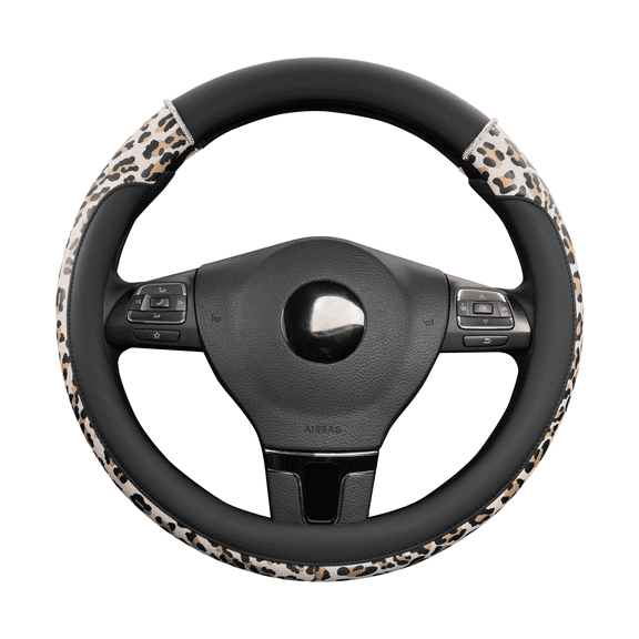 Auto Drive Steering Wheel Cover, Pink Leopard Print with Rhinestone Accents Steering Wheel Cover, Fashion Steering Wheel Cover,Non-Slip Grip, Universal Fit for Cars, SUVs & Trucks,Beige