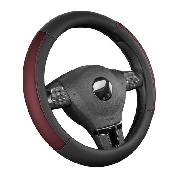 Auto Drive Steering Wheel Cover, Two-Tone Leather Steering Wheel Cover, Non-Slip Car Steering Wheel Cover Protector, Universal Fit for Cars SUV Truck, Fits 14.5"–15",Red