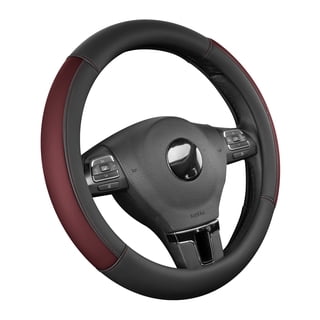 Auto Drive Steering Wheel Cover, Two-Tone Leather Steering Wheel Cover, Non-Slip Car Steering Wheel Cover Protector, Universal Fit for Cars SUV Truck, Fits 14.5"–15",Red
