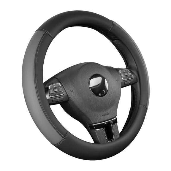 Auto Drive Steering Wheel Cover, Two-Tone Leather Steering Wheel Cover, Non-Slip Car Steering Wheel Cover Protector, Universal Fit for Cars SUV Truck, Fits 14.5"–15",Gray