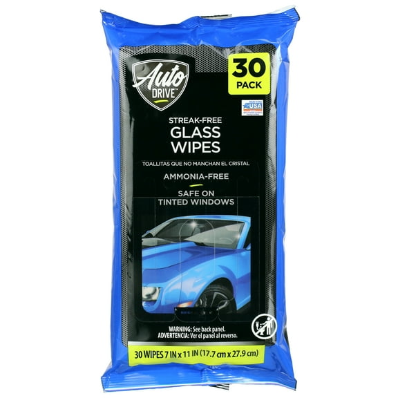 Auto Drive Streak-Free Glass Wipes - Ammonia Free Formula (30 Count)