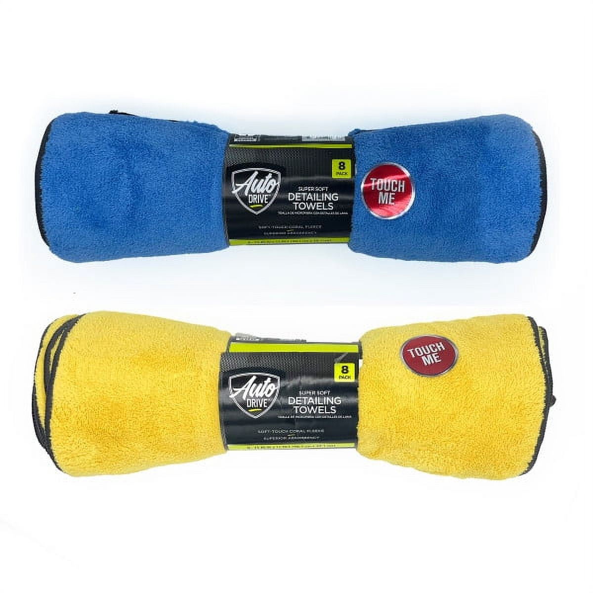 Auto Drive Super Soft Detailing Cleaning Towels, Blue and Yellow, 8 Packs