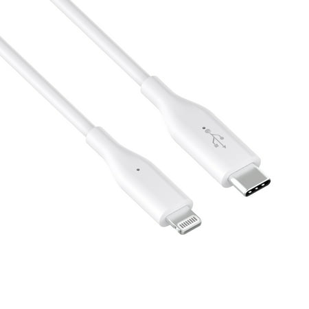 Auto Drive USB-C to Lightning PVC Data Sync and Charging Cable 3 feet, Mfi Certified for Lightning Devices, White