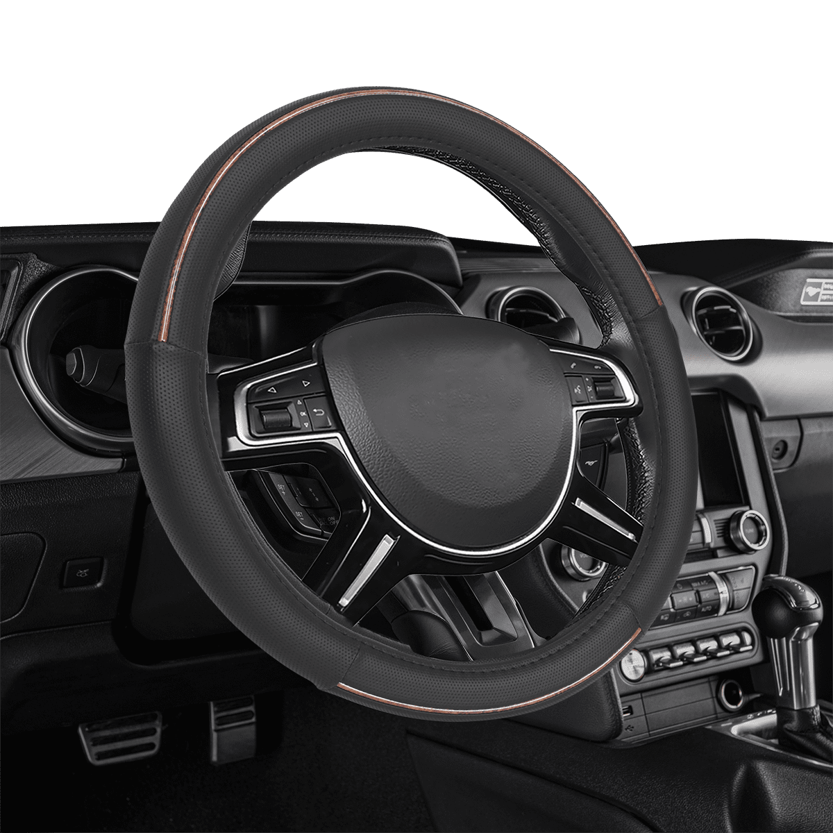 Auto Drive Universal Fit Black PU Leather Wood Grain Steering Wheel Cover