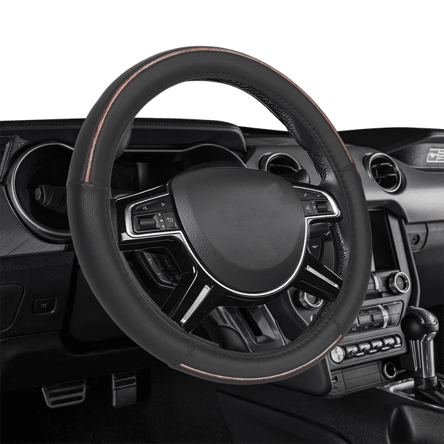 Auto Drive Universal Fit Black PU Leather Wood Grain Steering Wheel