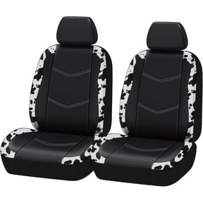 Auto Drive Universal Fit Black,White Cow Faux Leather Car Seat and Headrest Cover, Set of 2