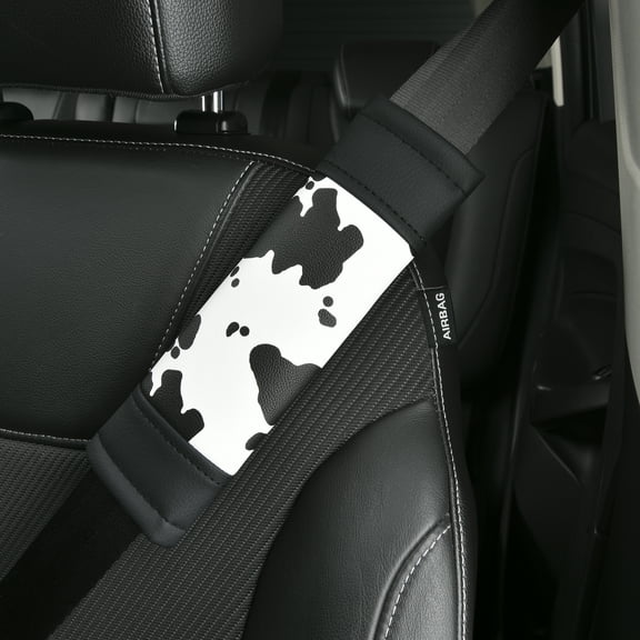 Auto Drive Universal Fit Black White Cow Print Seatbelt Cover, Fit for Car Truck SUV, Set of 1