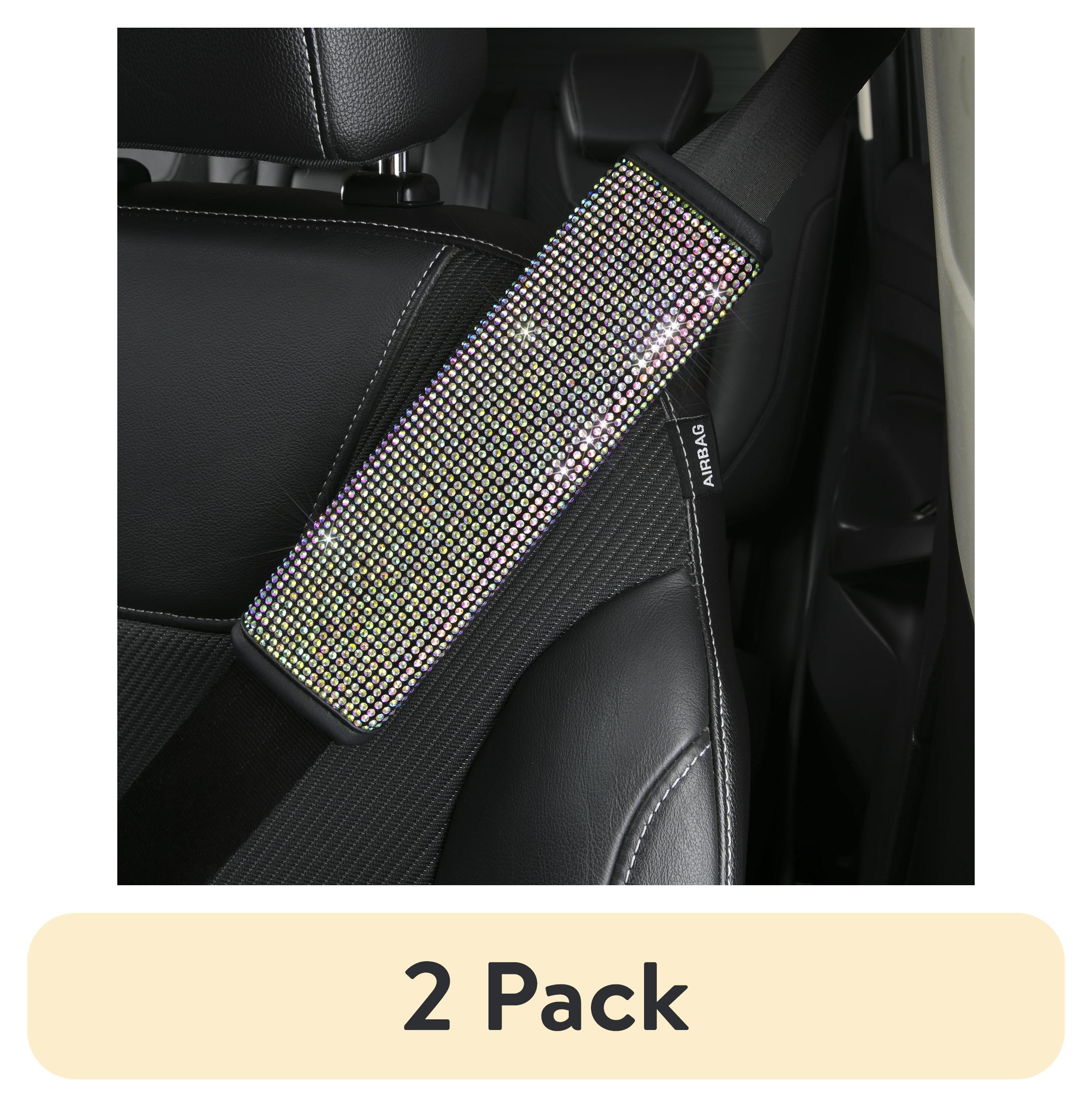 (2 pack) Auto Drive Universal Fit Iridescent Crystal Seatbelt Cover ...