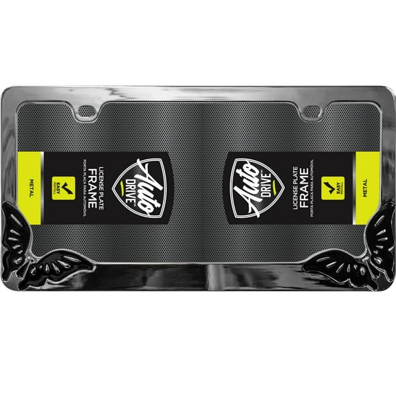 Auto Drive Universal Metal License Plate Frame - Butterflies