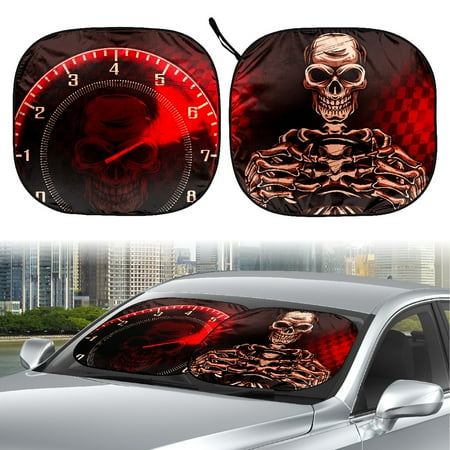 Auto Drive Universal Two Counts Skull Windshield Sun Shade, 28.5"x 31.5"