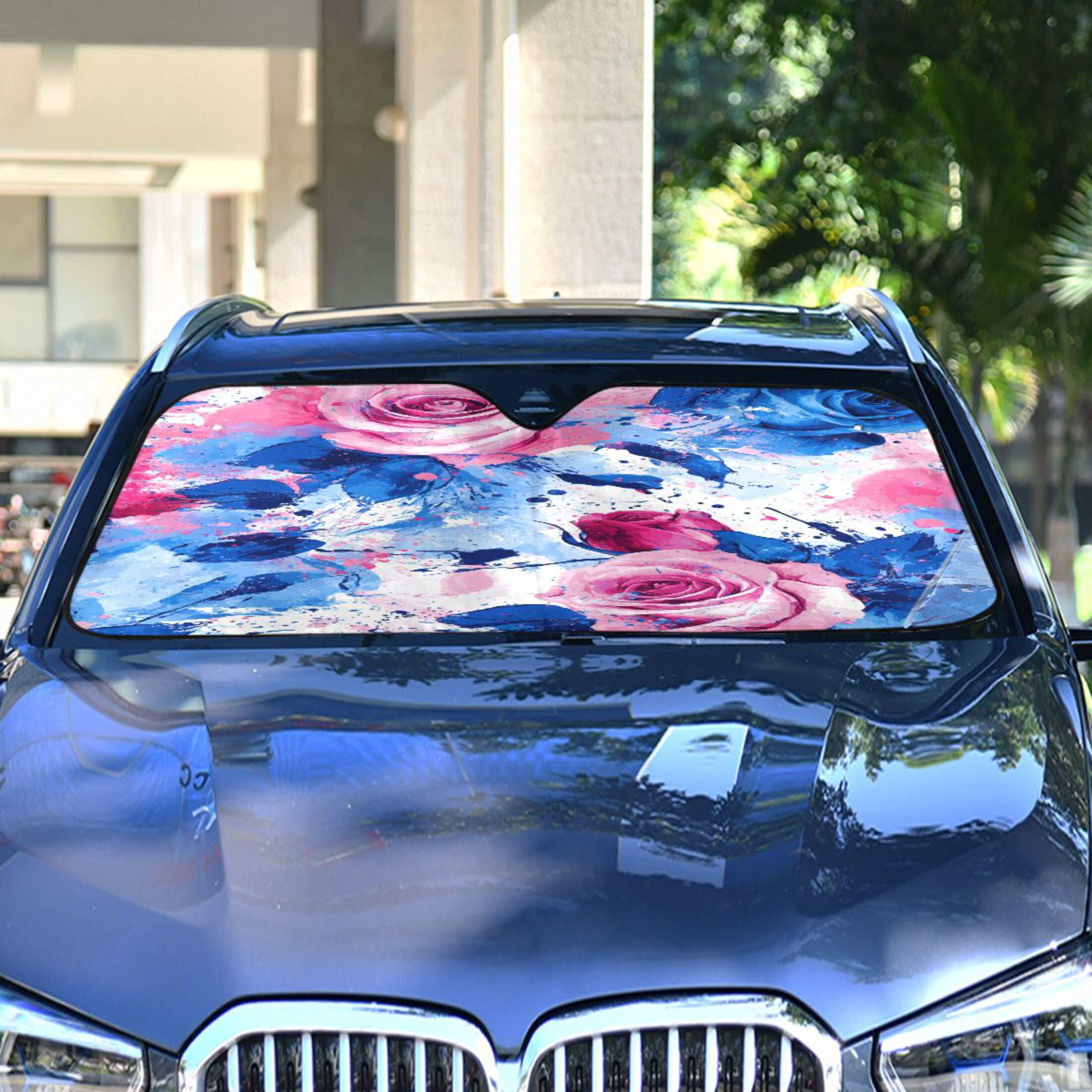 Auto Drive Vehicle's Windshield Fit Pink and Blue Roses Rrt Accordion ...