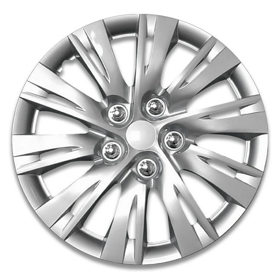 Auto Drive 15 Inch Silver Alloy Finish Hubcap Wheel Covers - Set of 4 - Fits Most Cars