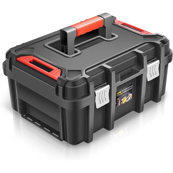 Auto Dynasty 17-Inch Tool Box Organizer Toolboxes Storage with Removable Tray and Portable Handle for Garage Workshop Home Office Car Trunk, Black