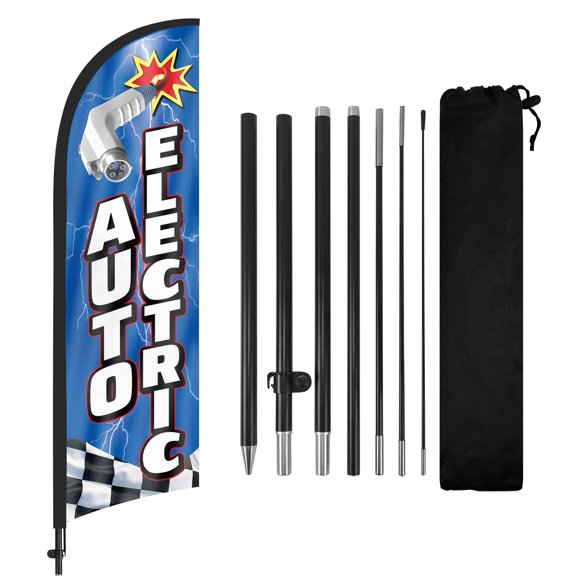 Auto Electric Advertising Swooper Flag Banners, Auto Electric Feather Flags with Pole and Ground Stake 8Ft, Advertising Feather Banner Sign for Auto Electric Business