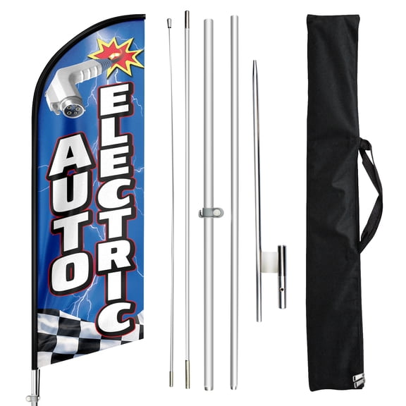 Auto Electric Sign Feather Flag with Pole Kit,11ft Auto Electric Decoration Display, Auto Electric Business Sign,Auto Electric Swooper Flag