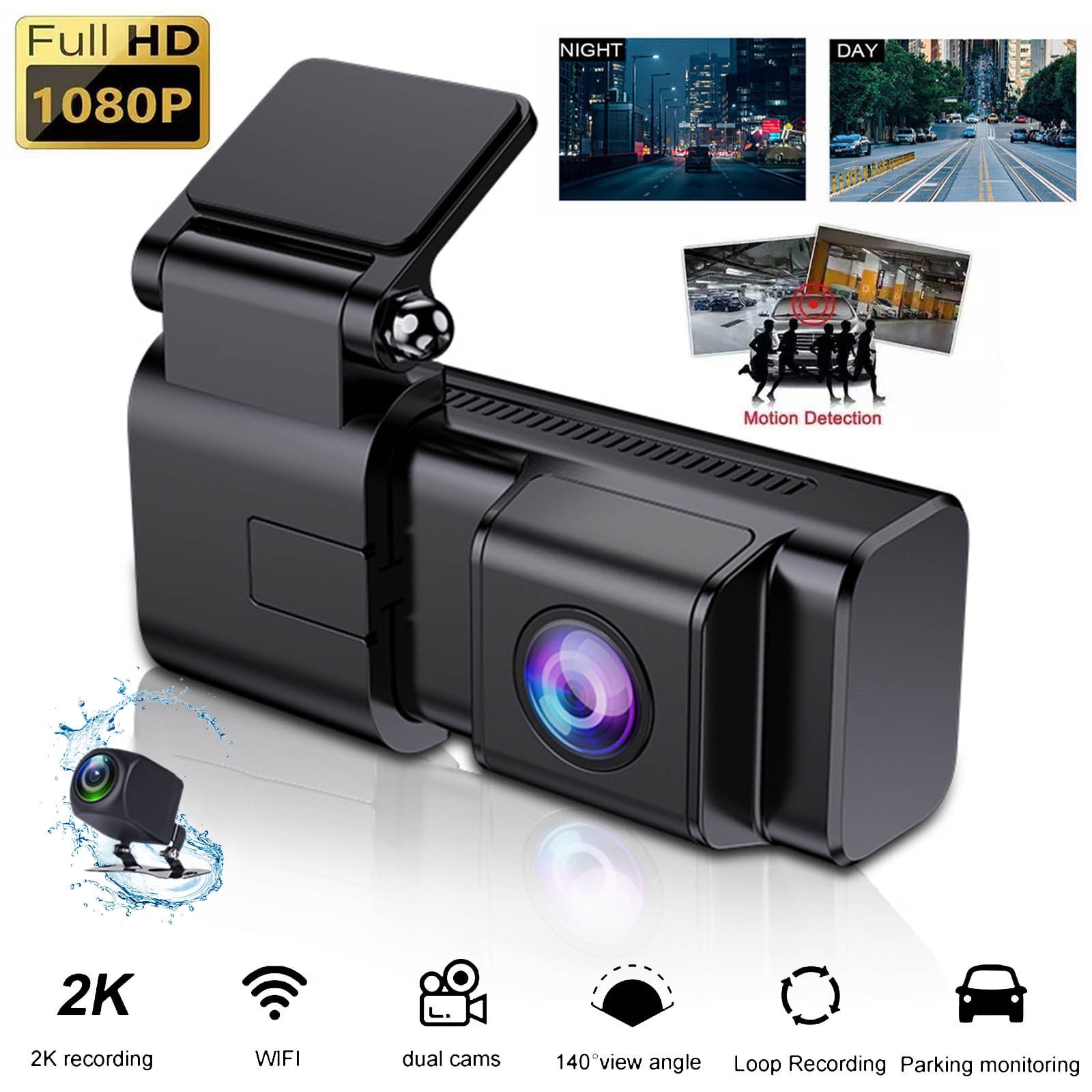 Auto Electronics Gnobogi 2K HD Wifi Dash Cam 1440P+1080P Front Rear ...