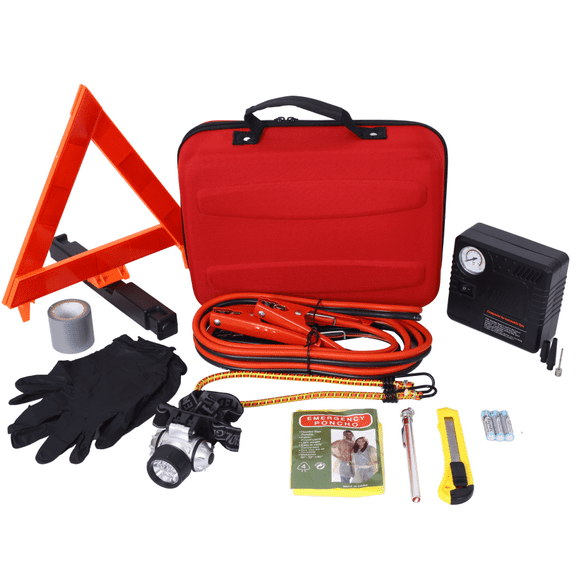 Auto Emergency Kit with Portable Air Compressor & Safety Tools