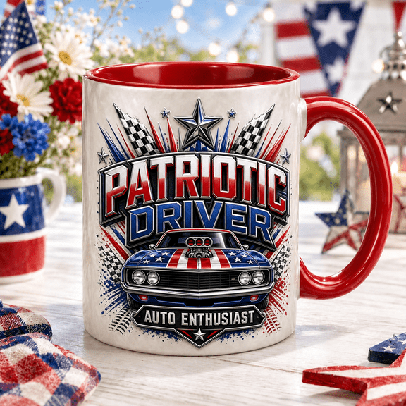 Auto Enthusiast Mug with Patriotic Driver Design, Car Lover Gift