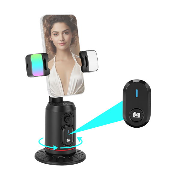 Auto Face Tracking Phone Holder, 360 Rotation Face Body Phone Tripod Smart Shooting Camera Mount with Rechargeable Remote and Light for Live Vlog Streaming Video, Rechargeable