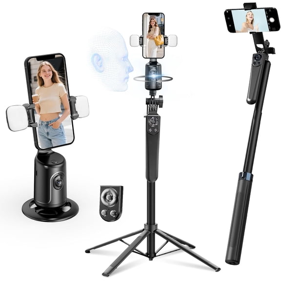 Auto Face Tracking Selfie Stick Tripod with Detachable Smart Tracking Gimbal, No App for Shooting, Cell Phone Photo and Video Kits Tripod Stand, 70.9" Camera Tripod with Remote and Gesture Control