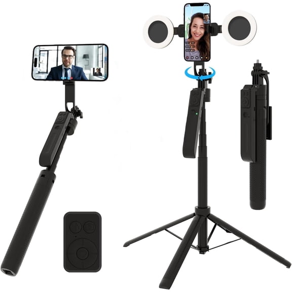 Auto Face Tracking Selfie Stick Tripod with Fill Light, 360 Rotation & Gesture Control, 70.9" for iPhone Remote TikTok/Vlog/Live Stream/Video Recording