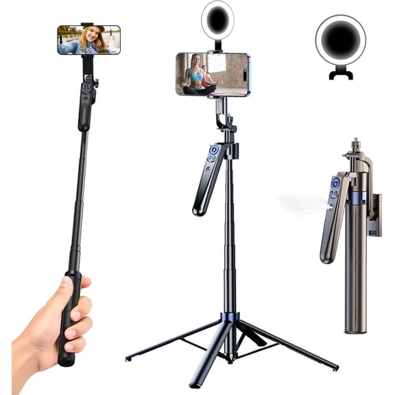 Auto Face Tracking Selfie Stick Tripod for iPhone with Light,360 Rotation That Follows Your Movement, Phone Camera Tripod Stand with Remote for Content Creator Vlog Live Stream Video Recording