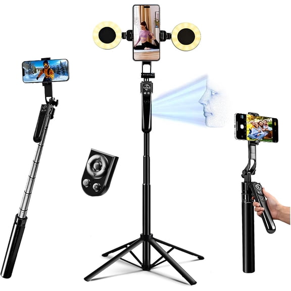 Auto Face Tracking Selfie Stick Tripod for iPhone with Light Rotation That Follows Your Movement Camera Tripod Stand with Remote for Content Creator Vlog Live Stream Video Recording