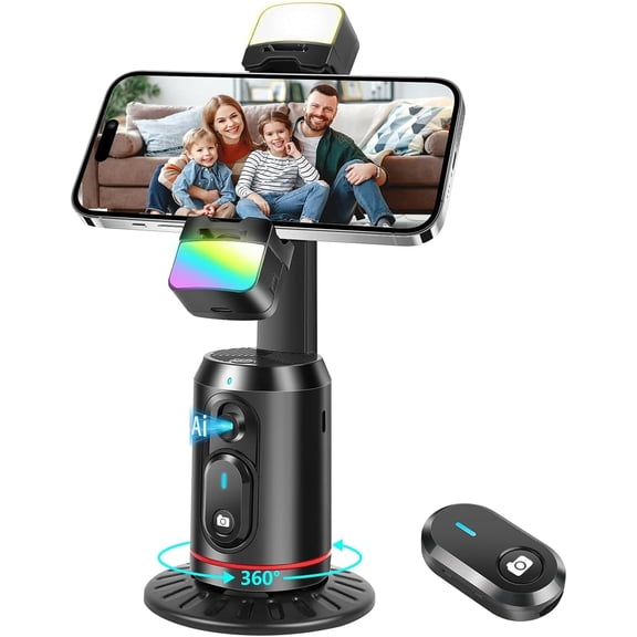 Auto Face Tracking Tripod, 360  AI Face Tracking Phone Holder | LED Fill Light, No App Required, Gesture Control, with Detachable Remote Control, Suitable for Vlog Live Broadcast and Video