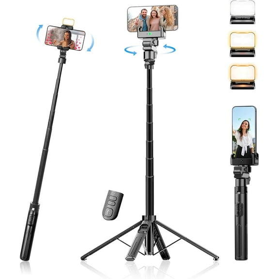 Auto Face Tracking Tripod & 360 Rotating Selfie Stick with Light, Smart AI Motion Sensor, Facial Recognition, 1-Axis Gimbal Stabilizer Phone Holder for iPhone/Android, TikTok Video Recording/Vlog