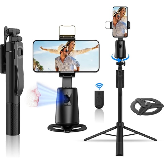 Auto Face Tracking Tripod 360 °   Rotation, 67" Tripod for  Selfie Stick,Phone Tripod Stand Holder with Remote Gesture Control,No App, for Live Video