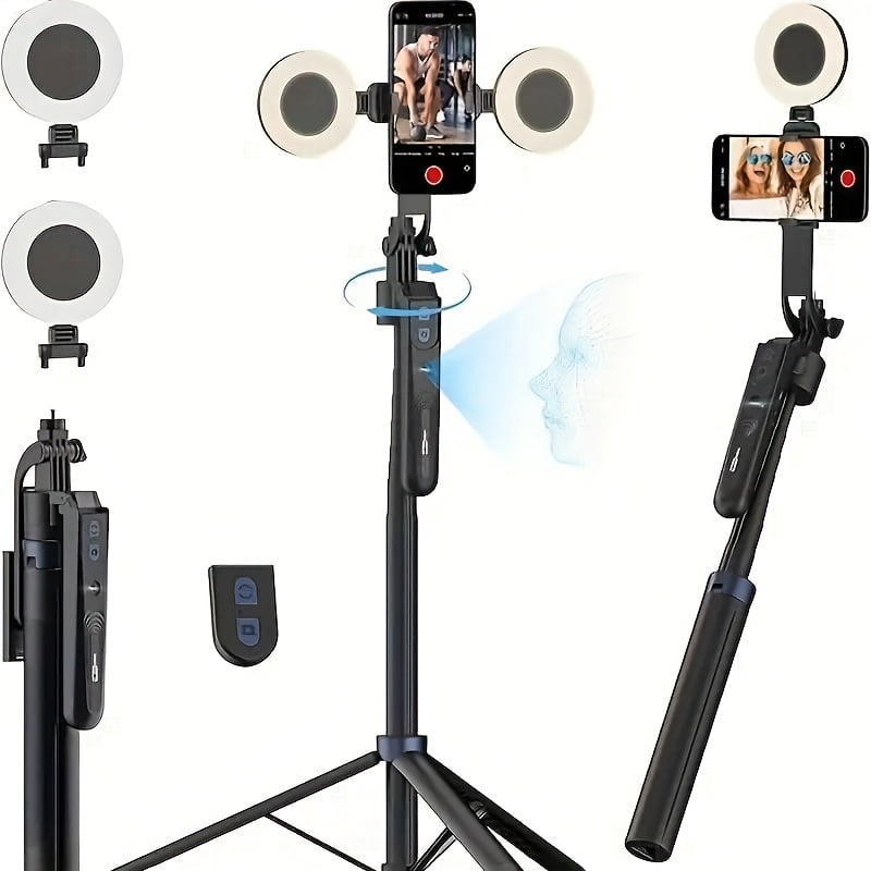 Auto Face Tracking Tripod 360° Rotation with Light, No App, 70.9" Motion Sensor Phone Tripod Stand, Face Body Phone Camera Mount Gesture Control for Vlog/Live Stream/Video Recording