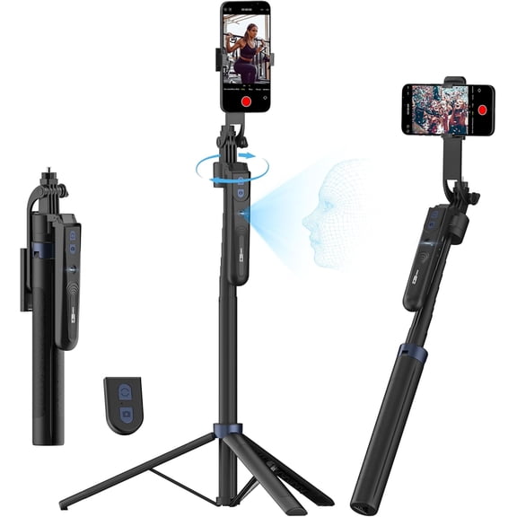 Auto Face Tracking Tripod 360 Rotation,Phone Tripod for iPhone w/Fill Light,Selfie Stick for iPhone w/Remote Control,70 Phone Holder Video Recording for Content Creators TikTok(UTK-02)