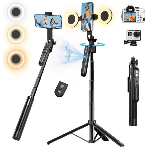 Auto Face Tracking Tripod with 360 Rotation Stand, 70.9"Ai Motion Tracking, Grados de Movimiento Celular Selfie Stick Rotation with Remote, Motion Sensor Phone Stand, for Vlog/Live Stream/Video