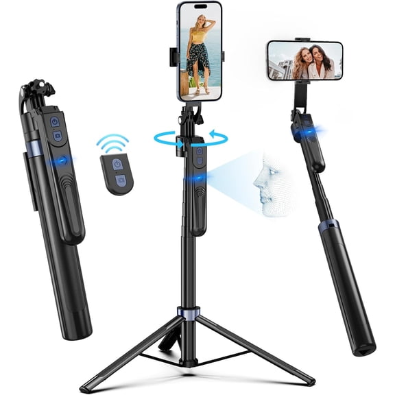 Auto Face Tracking Tripod 360 Rotation with Stand,Android and iPhone Tripod Holder with Remote and Gesture Control, No App,Built-in Tracking Camera Selfie Stick for Vlog Video Recording Tiktok
