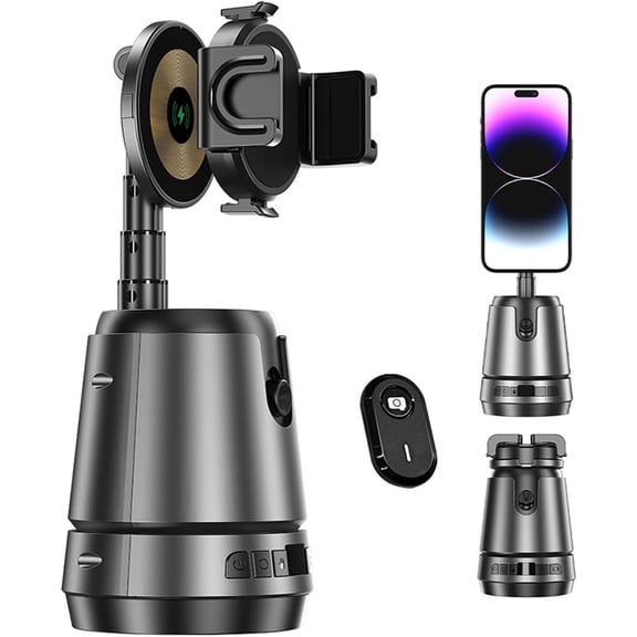 Auto Face Tracking Tripod 360 Rotation with Stand, Smart AI Facial Recognition Phone Tripod, Remote & Gesture Control, No App, Rechargeable for Live Streaming, TikTok, Video