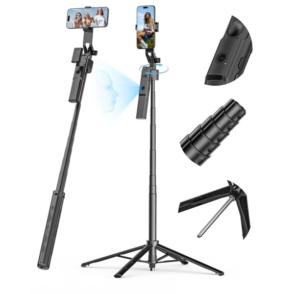 Auto Face Tracking Tripod For 360°rotation Selfie Stick Android W/remote&ground Spike 68" Phone Stand That Follows Your Movement Video Recording Vlogging(r01)