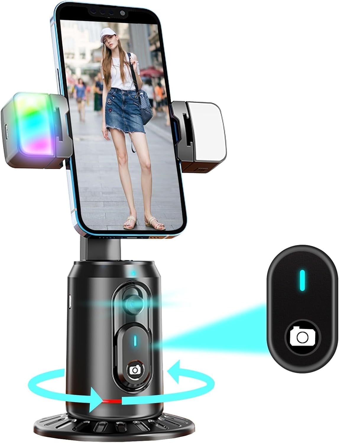 Auto Face Tracking Tripod,AI Smarts 360° Rotating Auto Tracking Phone Stand, No App Required,Camera Stand with Remote and RGB Fill Lights,Rechargeable Shooting Stand for Live Video Recording Tiktok