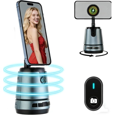 Auto Face Tracking Tripod Magnetic Fast Charger,AI Smarts 360° Rotating Cell Phone Photo Video Tracking Gimbal,No App,Gesture Control,Rechargeable Smart Shooting Stand for Live Video Recording Tiktok