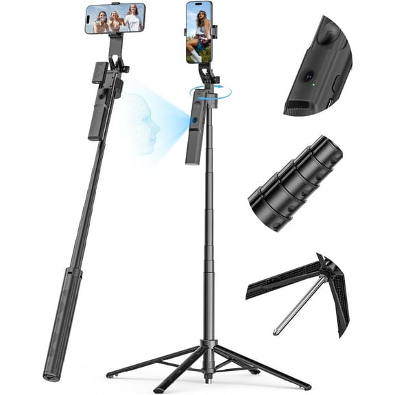 Auto Face Tracking Tripod for iPhone 360Rotation,Selfie Stick for Android w/Remote&Ground Spike,68 Phone Tripod Stand that Follows Your Movement for Video Recording,Vlogging(R01)