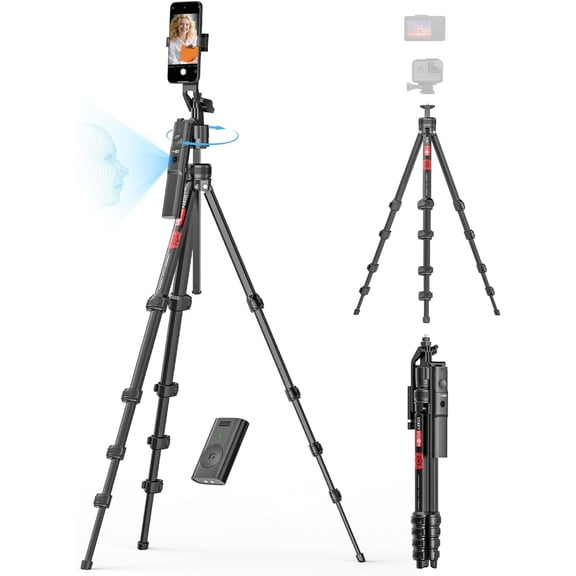 Auto Face Tracking Tripod for iPhone 360Rotation w/Camera Mount,Phone Tripod w/Remote,Selfie Stick for Android & Phone Stand for Video Recording, YouTube/TikTok/Vlogging(R01 PRO)