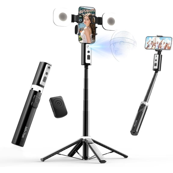 Auto Face Tracking Tripod for iPhone, Android & Camera, 60" Extendable Selfie Stick Tripod with Light and Remote, No App, 360 Rotation Phone Holder for TikTok, YouTube, Vlog, Live Streaming
