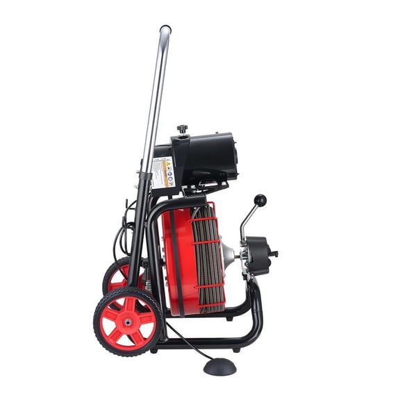 Auto Feed Drain Cleaner Machine, 100 Ft Steel Cable, 8 Cutters, Air-Activated Foot Switch, Compatible with 2 in to 6 in Pipes