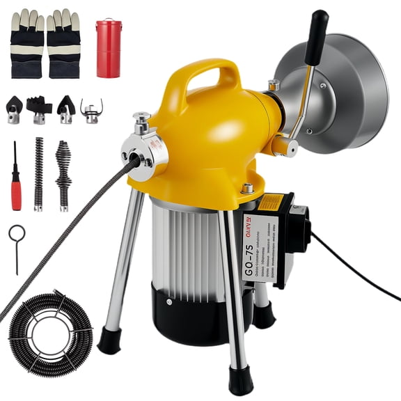 Auto-Feed Drain Cleaner Machine, Multifunctional Pipe Unclogger with Various Cutters, Electric Sewer Snake for Household Pipeline Maintenance