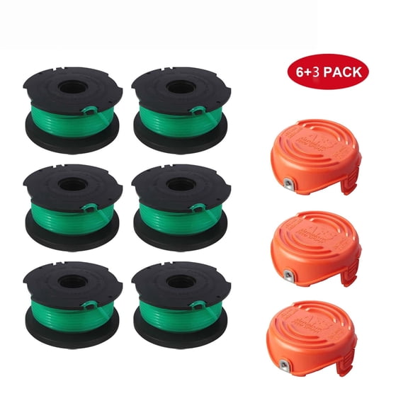 Auto Feed Trimmer Spool Line 0.08 in 20ft Compatible with Black and Decker GH3000 GH3000R LST540 LST540B 9-Pack with 3 Caps