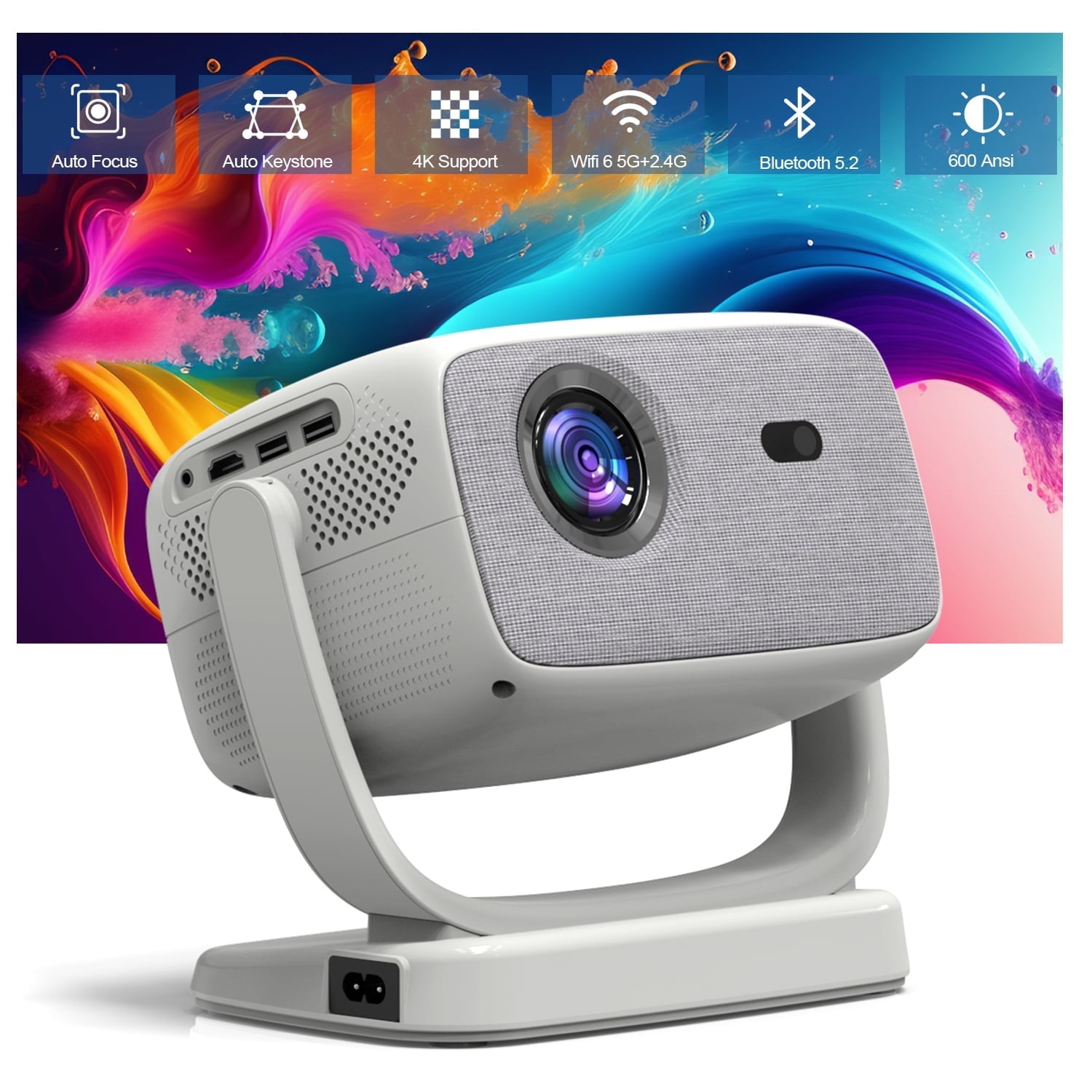 MISIRUN [Auto Focus/4K ] A8 mini Projector with 5G WiFi and Bluetooth, 600 ANSI Lumens Native 1080P Outdoor Movie Projector, Auto 6D Keystone, Home Theater Projector Compatible with Phone/TV Stick/PC