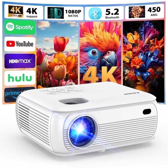 4K Projector with Wifi and Bluetooth High Luminance Crystal Clean Native 1080p Stereo Speakers Built in Apps and TV OS
