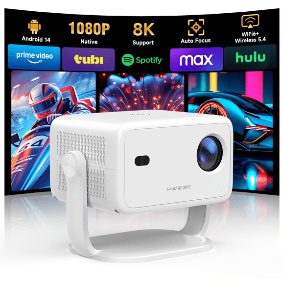 [Auto Focus] Magcubic 8K 1080P Native Projector with WiFi 6 and BT5.4, 650 ANSI Brightness, Auto Keystone Correction with Voice Control Smart Movie Projector for Home Theater Outdoor L018