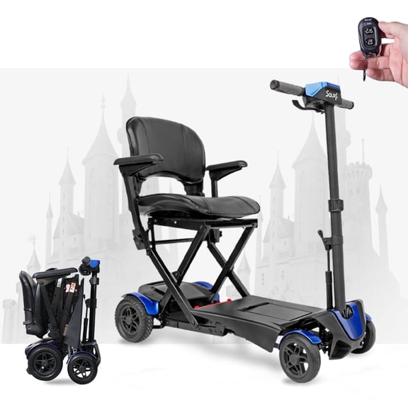 Auto-Fold Electric Scooter w/Speed Display Panel, Shock Absorption, 15KM Range for Adults & Seniors, Blue