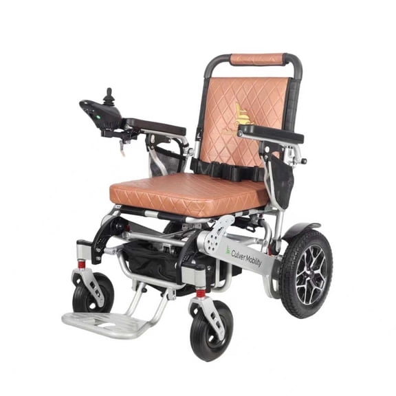 Auto Folding Portable Heavy Duty Electric Wheelchair for Adults and Seniors, One Click Automatic Fold and Unfold Motorized 4 Wheels 500W Motor Power Electric Wheelchair (Wolf - Brown-Auto)